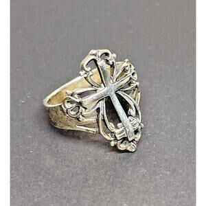Sterling Silver 925  Filigree Cutout Religious Cross Solid Band Ring SIZE 7.5